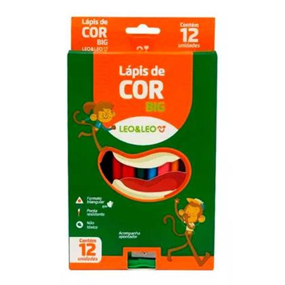 Lápis de Cor BIG Triangular 12 Cores Grande Jumbo Leo & Leo