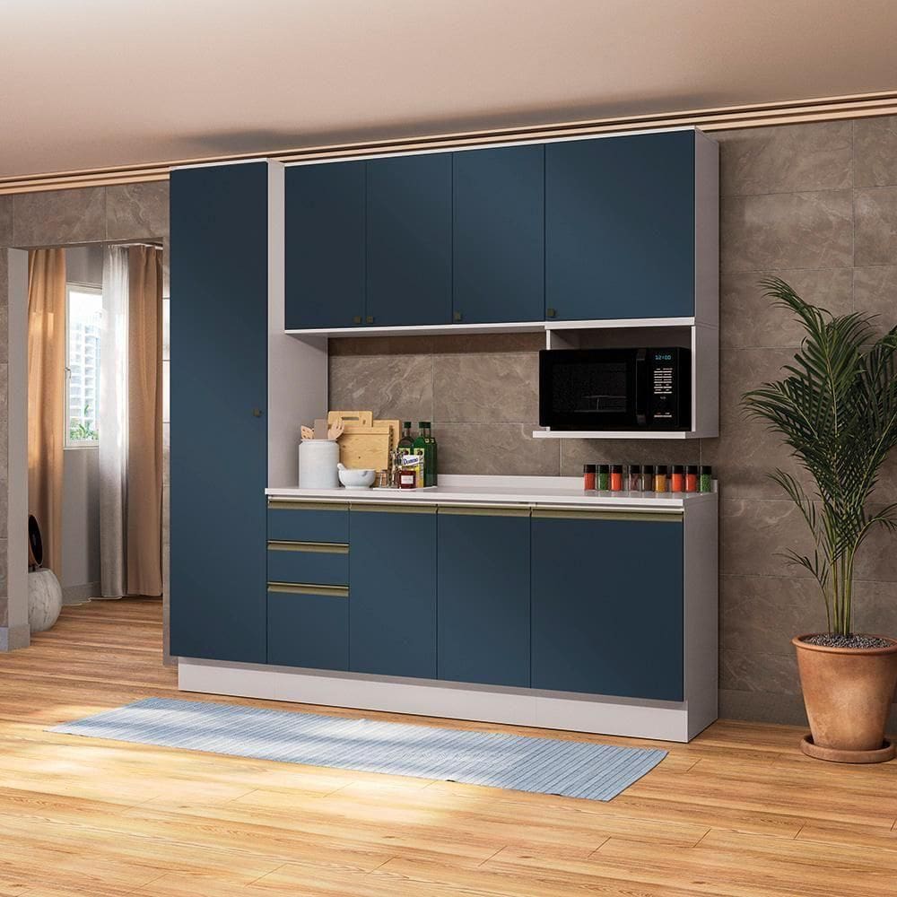 Armário De Cozinha Compacta Nicho Micro-ondas 100% Mdf 230cm Branco/azul Profundo Celeste Kappesberg