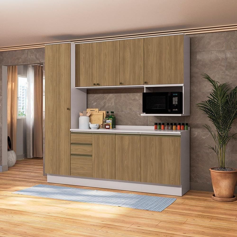 Armário De Cozinha Compacta Nicho Micro-ondas 100% Mdf 230cm Branco/nogueira Celeste Kappesberg