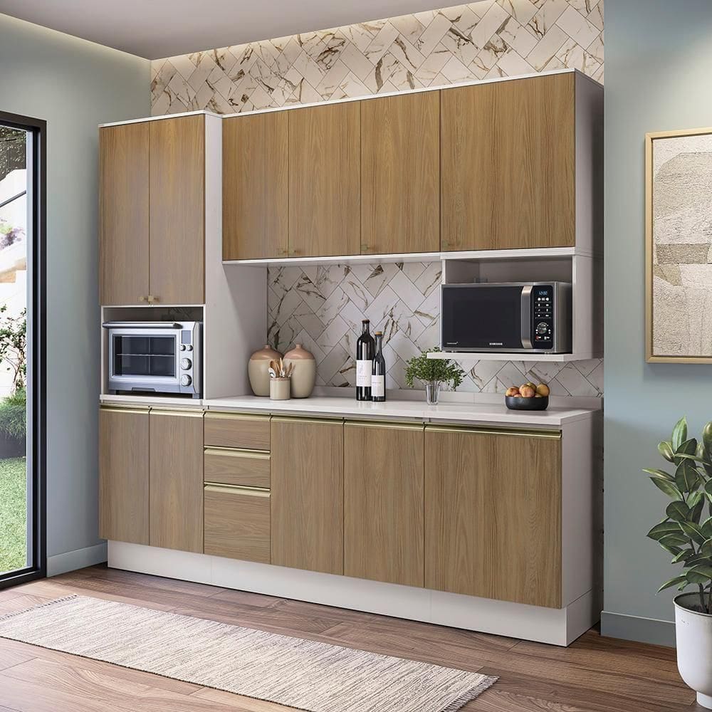 Armário De Cozinha Compacta Nicho Micro-ondas 100% Mdf 250cm Branco/nogueira Celeste Kappesberg