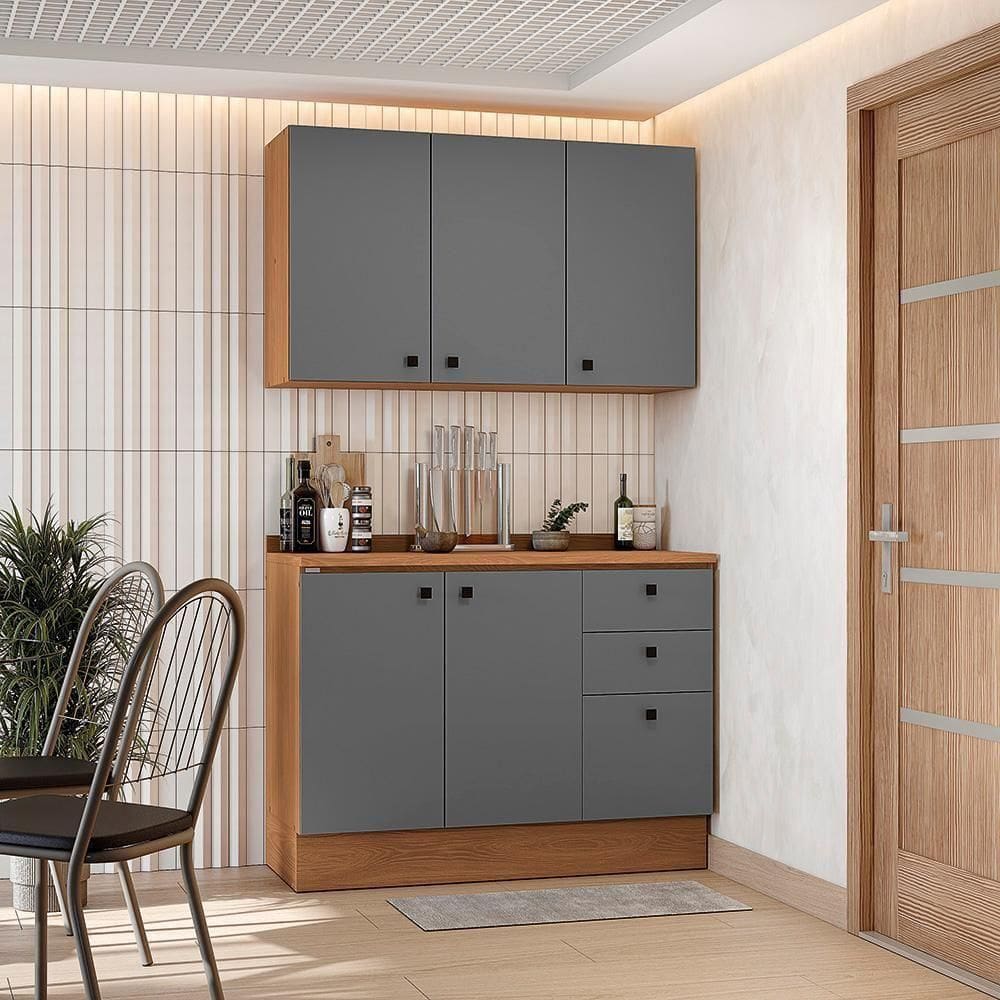 Armário De Cozinha Compacta 120cm Canela/cinza Sagrado Pixel Kappesberg