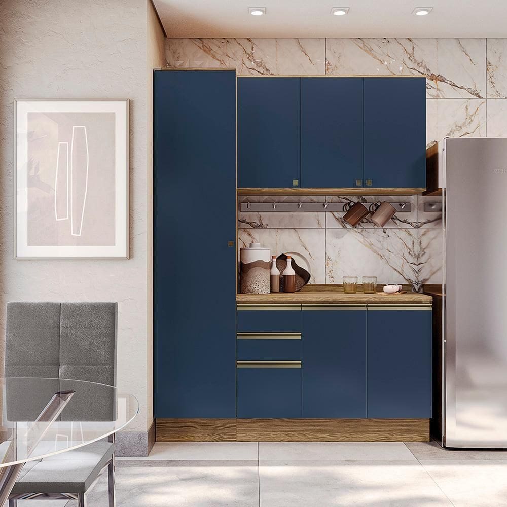 Armário De Cozinha Compacta 100% Mdf 170cm Nogueira/azul Profundo Celeste Kappesberg