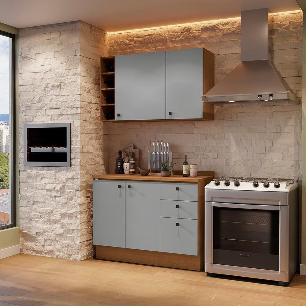 Armário De Cozinha Compacta Garrafeiro 120cm Canela/cinza Sagrado Pixel Kappesberg