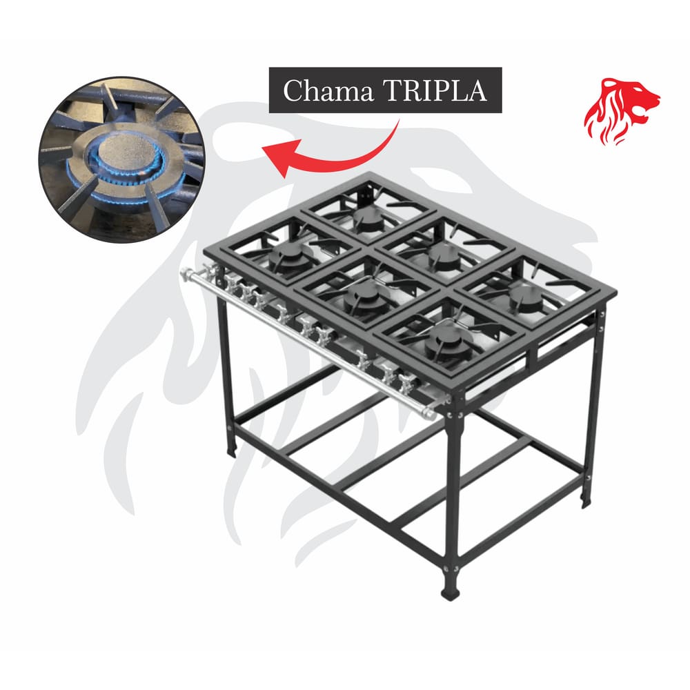 Fogão Industrial 6 Bocas Preto CHAMA TRIPLA (3) Leona