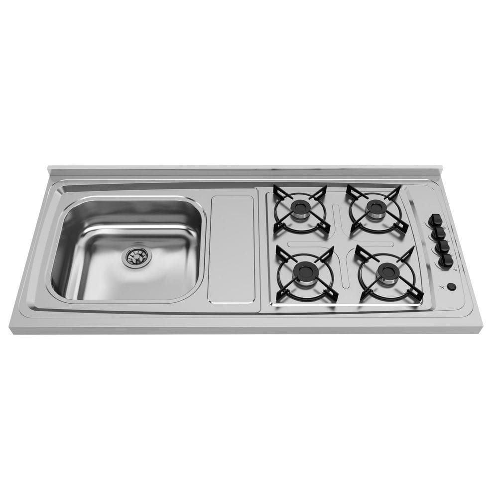 Fogão Pia em Aço Inox 120cmx54,5cm com 4 Bocas Direito C3-140 GhelPlus Inox