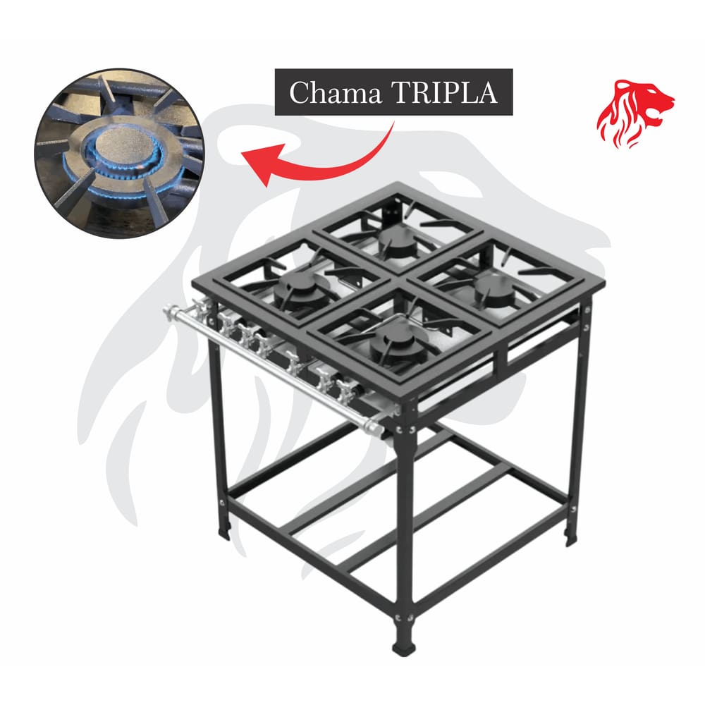 Fogão Industrial 4 Bocas Preto CHAMA TRIPLA (2) Leona