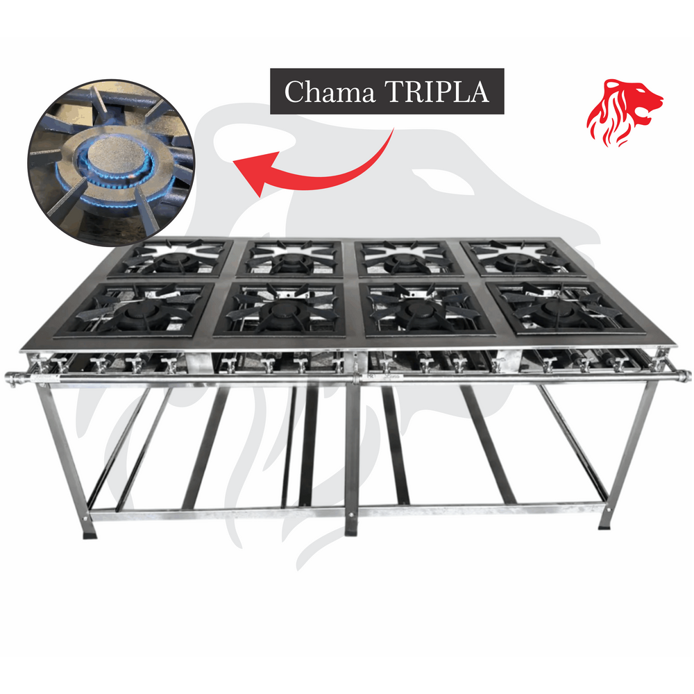 Fogão Industrial 8 Bocas Inox CHAMA TRIPLA(8) Leona