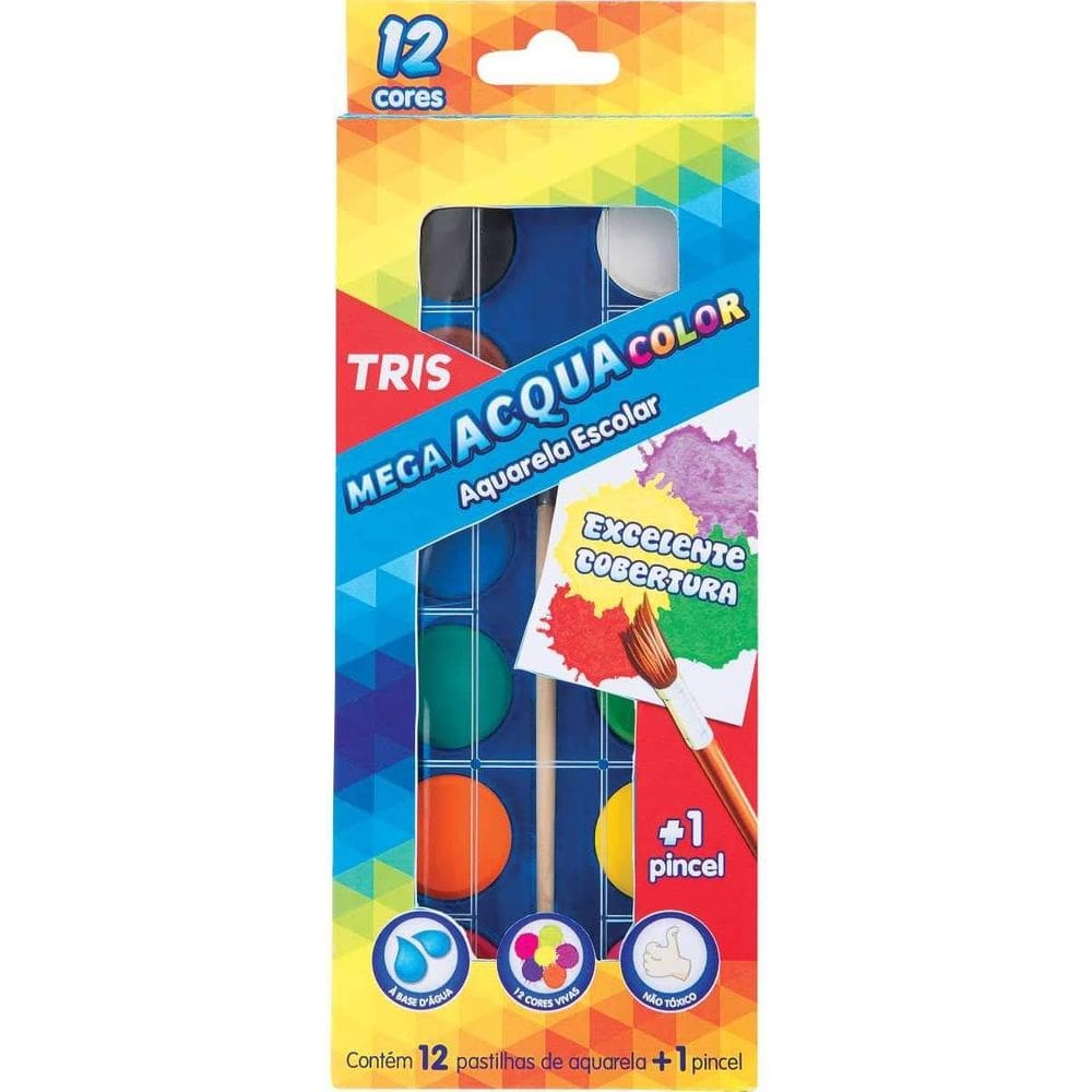 Aquarela Mega Acqua Color C/12 Cores TRIS