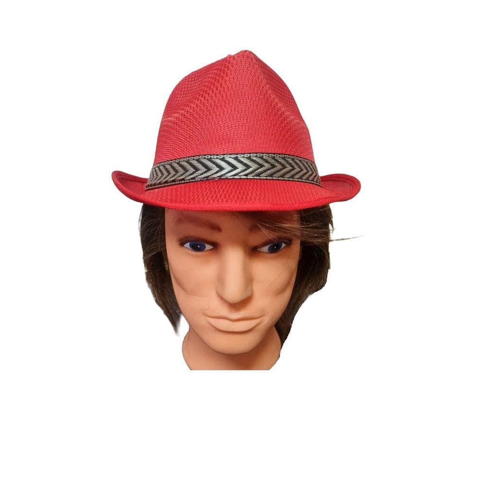 Chapéu Estilo Panamá Vermelho De Tecido Aba Curta Adulto