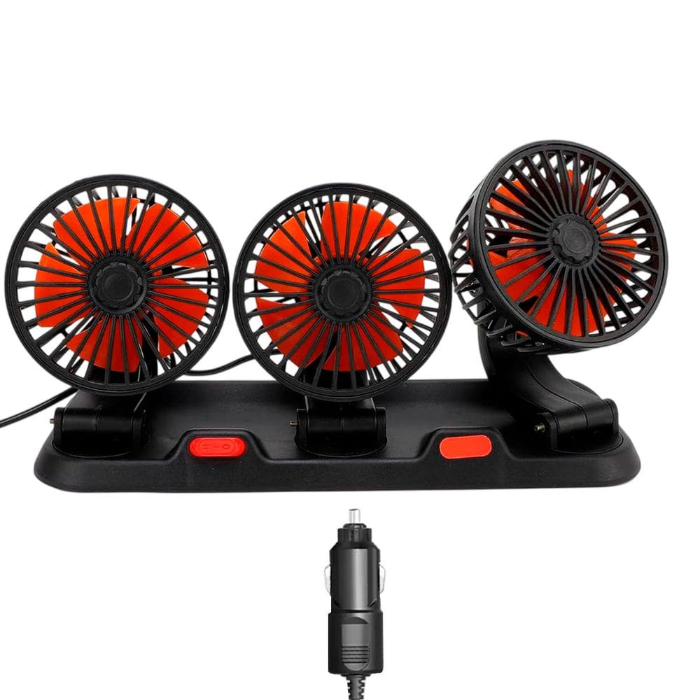 Ventilador Triplo Automotivo Carro Van Kombi Automovel 2 Velocidades Ajustaveis Sol Verao Dias Quentes