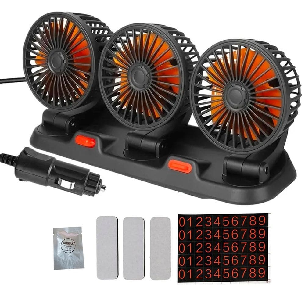 Ventilador Triplo Carro Automotivo Van Kombi 2 Velocidades Ajustavel Silencioso Verao Sol Calor Dias Quentes