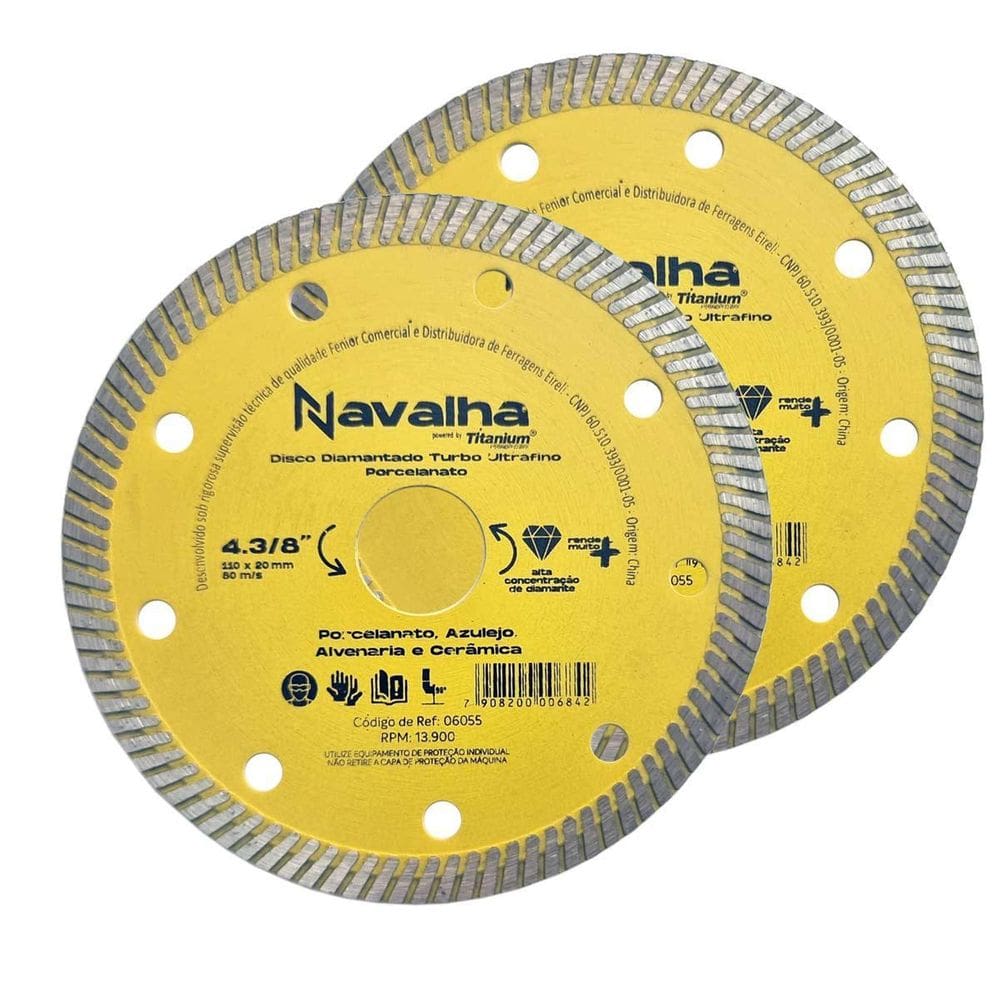 Kit 2 Disco De Corte Diamantado Turbo 110Mm Fino Porcelanato