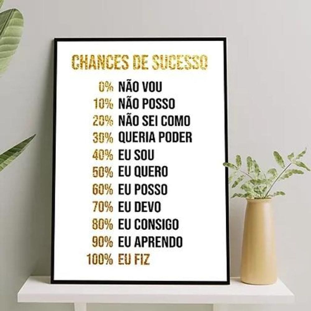 Quadro Motivacional Chances De Sucesso 24X18Cm - Com Vidro