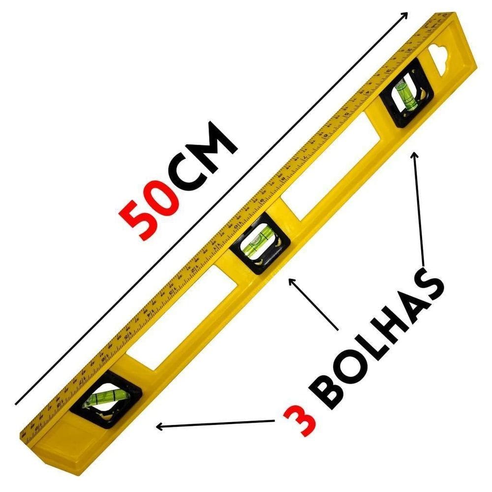 Nível De Mão Nivelador Pedreiro Resina 3 Bolhas Régua 50Cm
