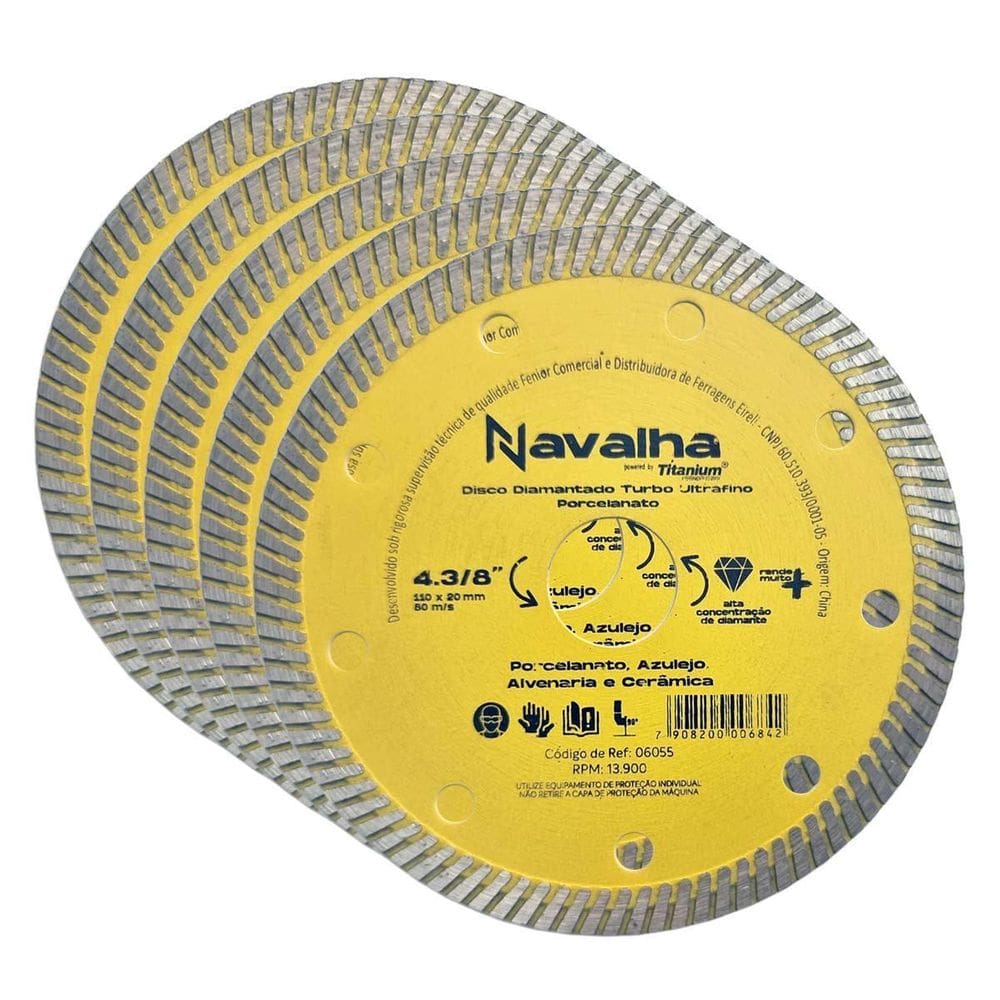 Kit 5 Disco De Corte Diamantado Turbo 110Mm Fino Porcelanato