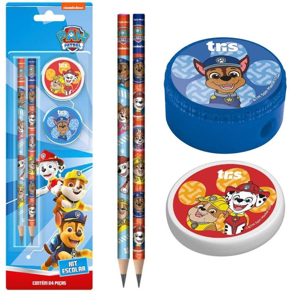 Kit Escolar Patrulha Canina - Cartela Com 4 Peças - Tris