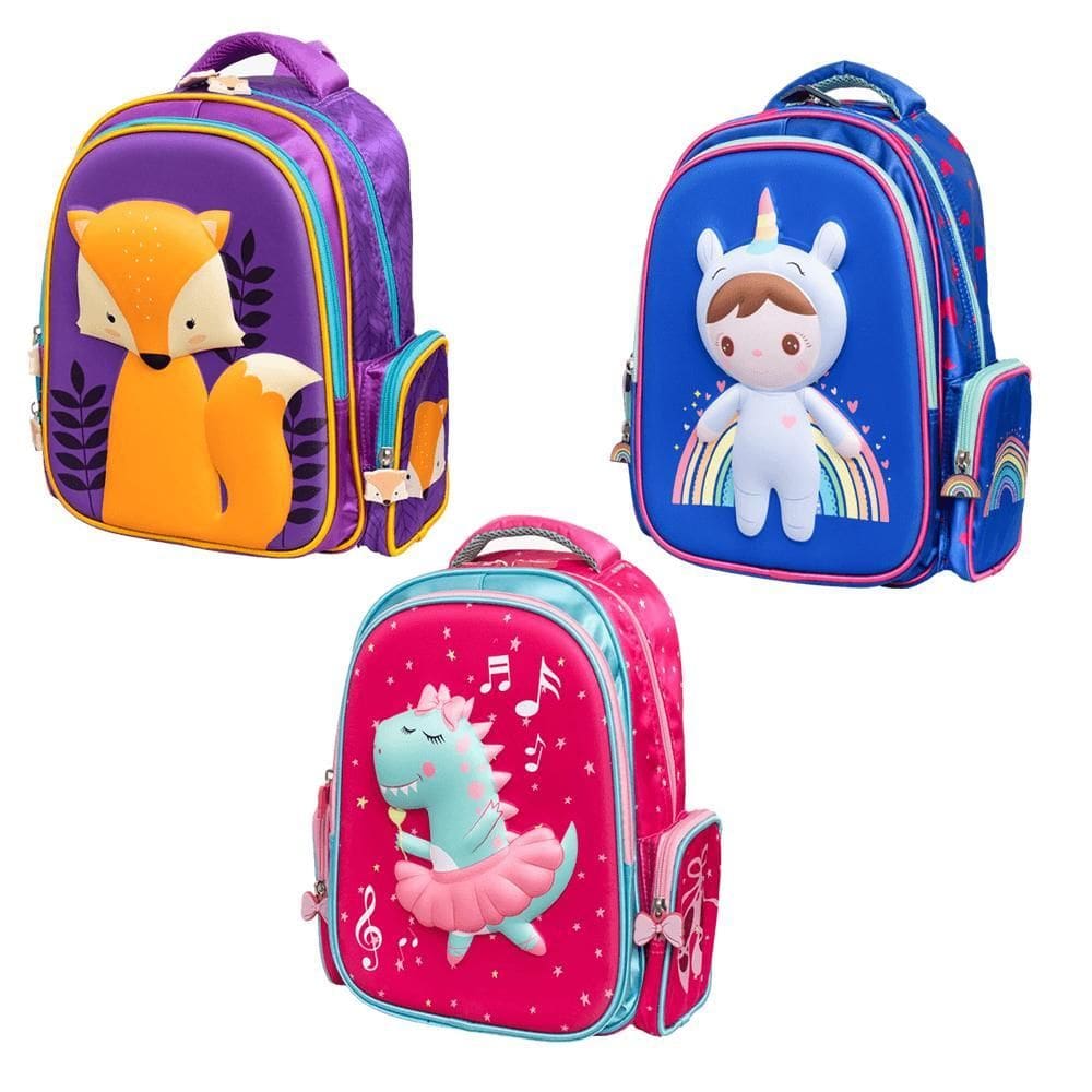 Mochila Infantil Escolar 3D Reforçada Costas Menina Menino