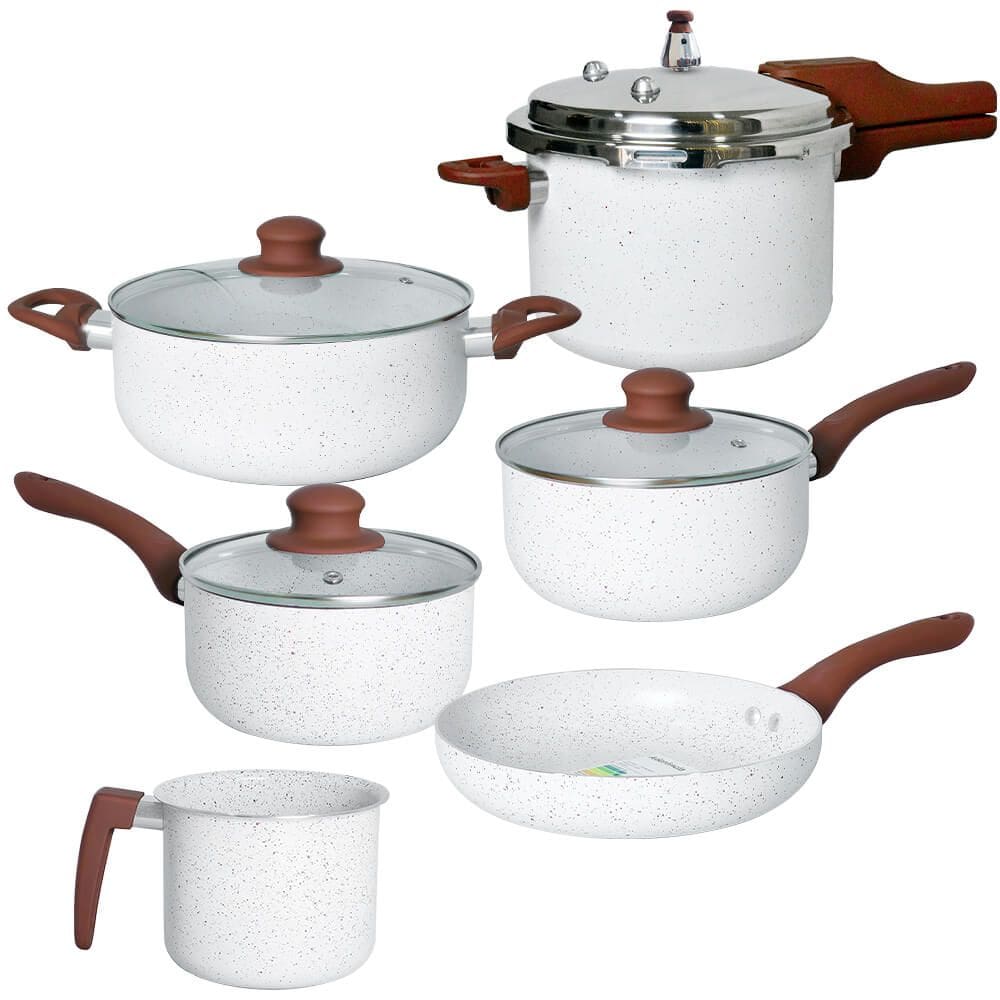 Jogo de Panelas Antiaderente Cerâmica de Indução 6 Peças Lecce Vanilla - Vista Home