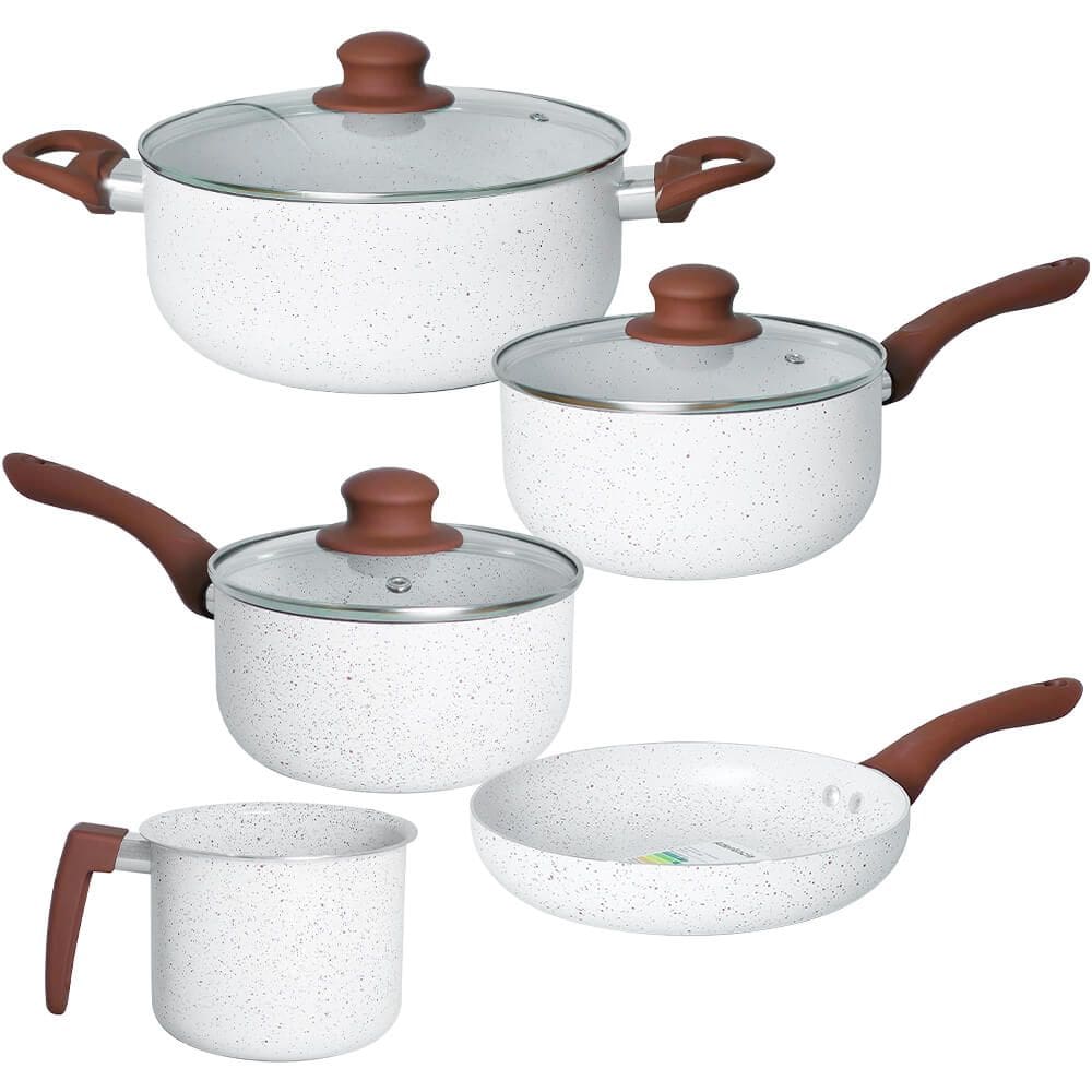 Conjunto de Panelas Antiaderente Cerâmica de Indução 5 Peças Lecce Vanilla - Vista Home