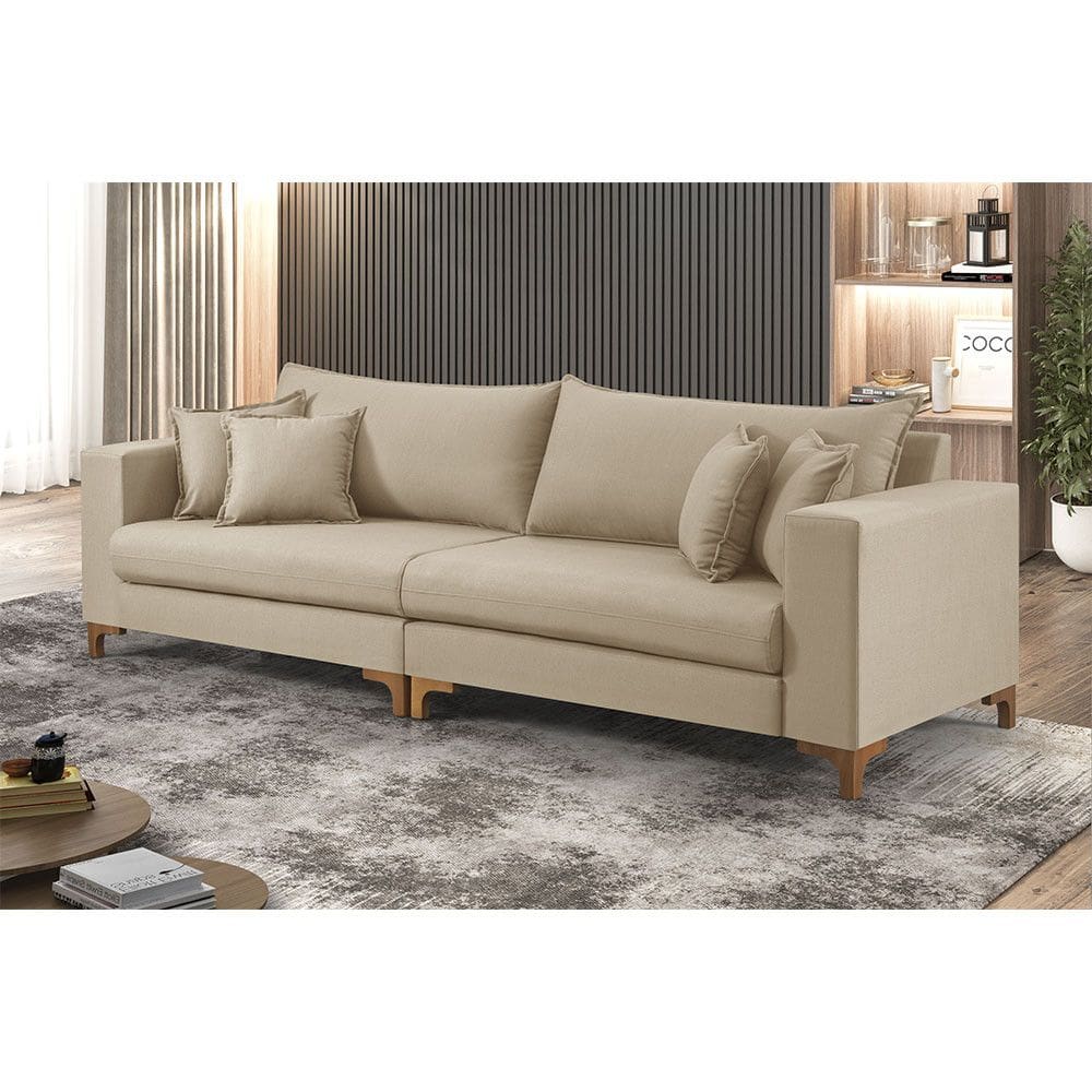 Sofa Fixo 3 Lugares M-197 2,40m Molas Bonnel, Almofadas Soltas e Revestimento em Linho - Estofados Martins
