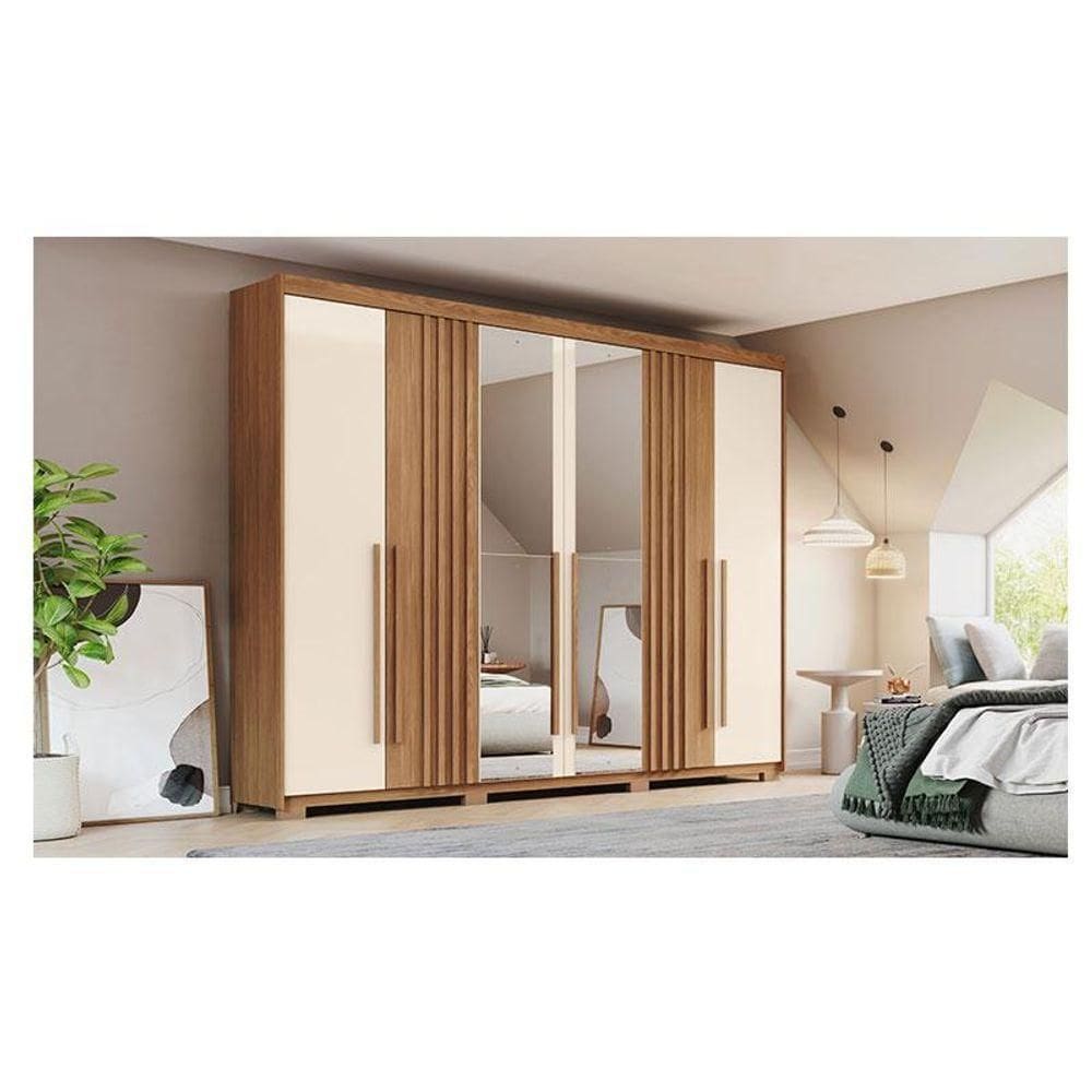 Guarda Roupa Casal Ambiente Norton 6 Portas Nature Off White Com Espelho - Henn
