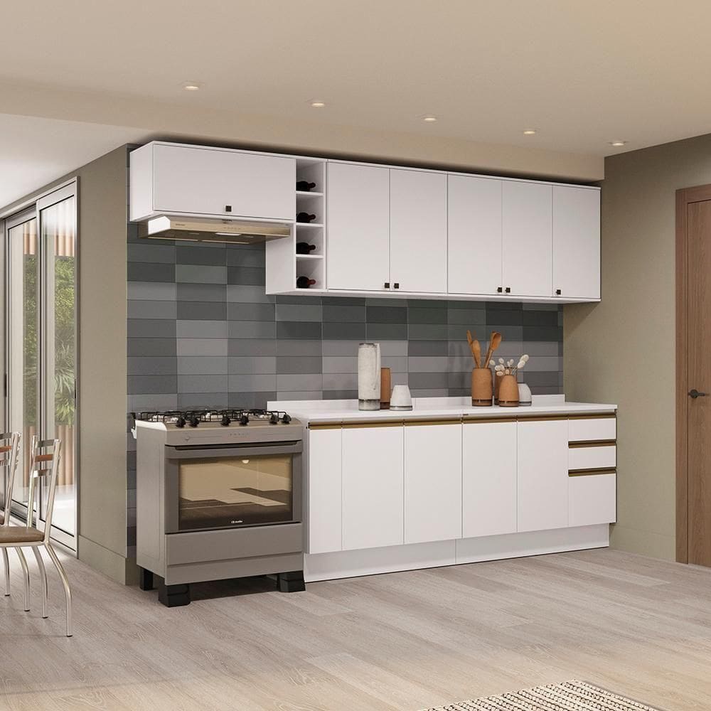 Armário De Cozinha Completa 100% Mdf 300cm Branco Celeste Kappesberg