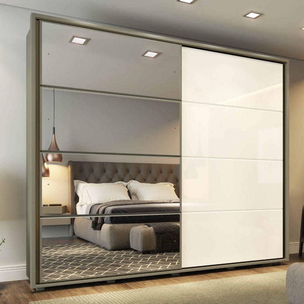 Guarda Roupa Casal com Espelho 2 Portas de Correr em MDF Cavic Henn