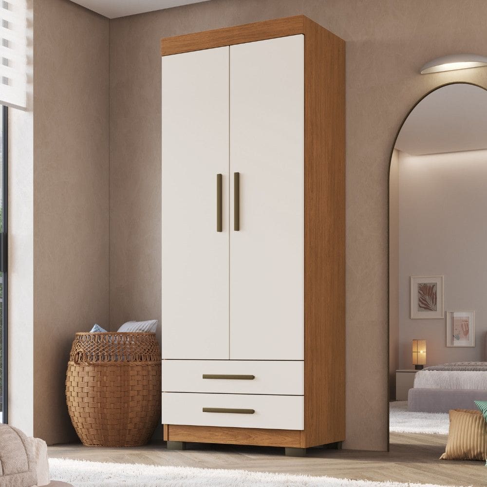 Guarda Roupa Solteiro 2 Portas 2 Gavetas com Pes Portugal Faimec
