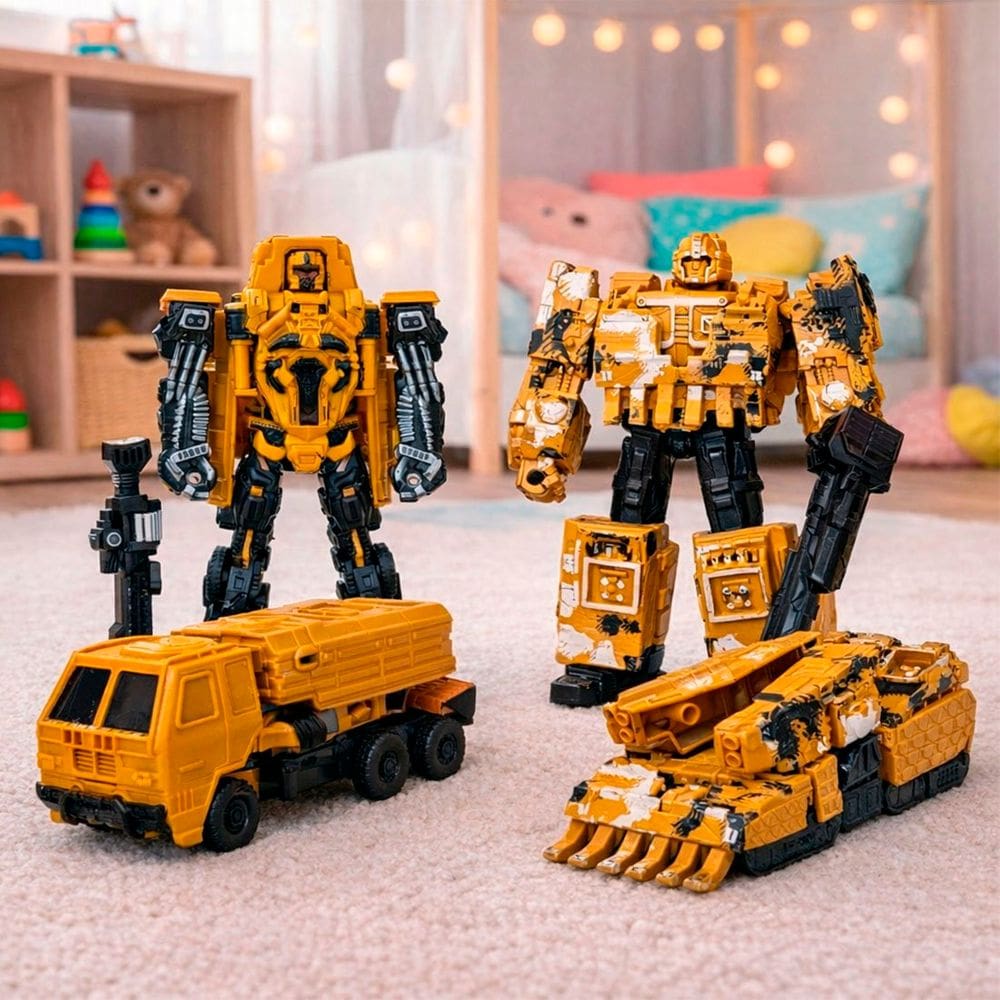 Brinquedo Robô Transforma Guerreiro Amarelo Dourado Kit 2pçs