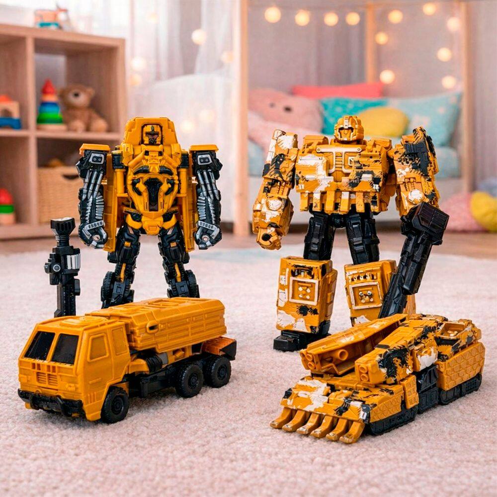 Brinquedo Transforma Robô Guerreiro Amarelo Dourado Kit 2pçs