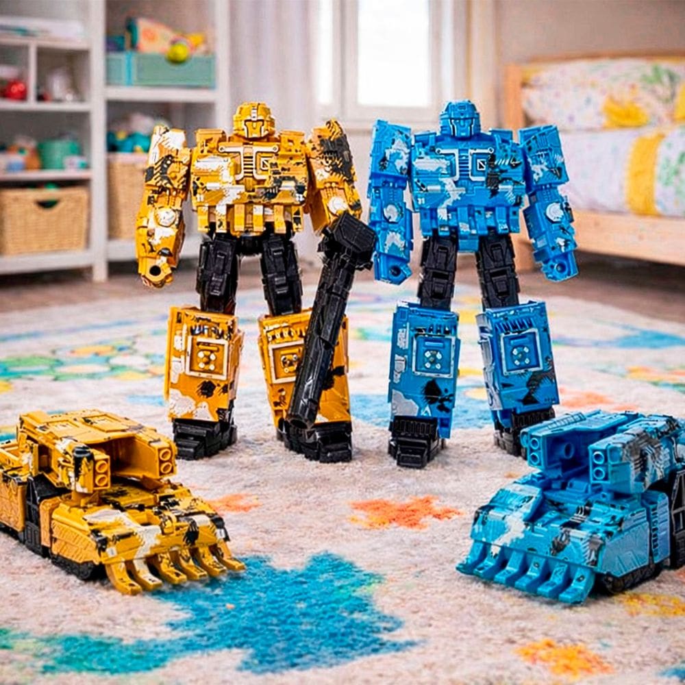 Brinquedo Robô Transforma Carro Soldado Amarelo Azul Kit 2pç