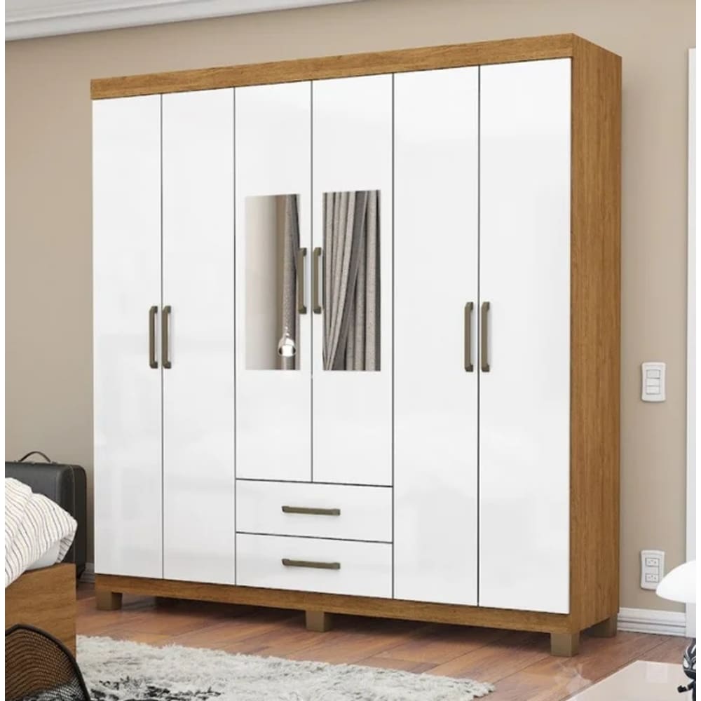 Guarda Roupa Áries Com Espelho e Pés Cinamomo/Bco - Carioca