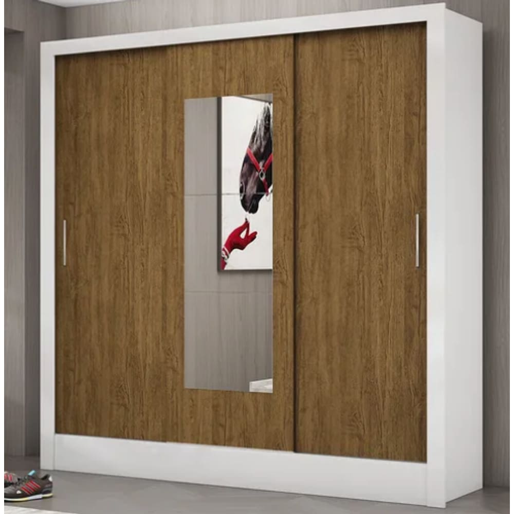Guarda Roupa Dubaí Com Espelho Branco/Cinamomo - Carioca Móveis