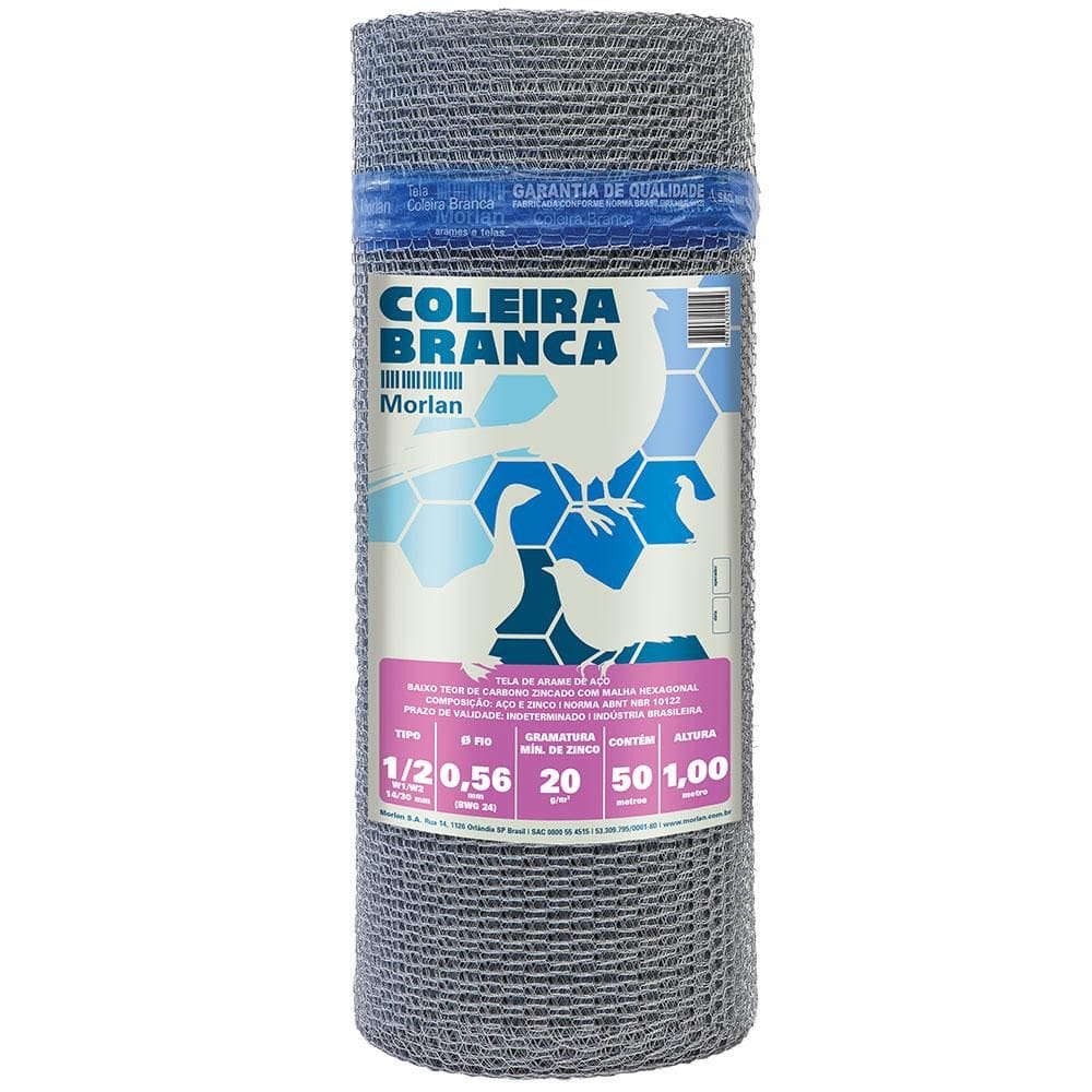 Tela Viveiro Morlan Coleira Branca 1,20 mm Leve, 1,0 x 50 Metros