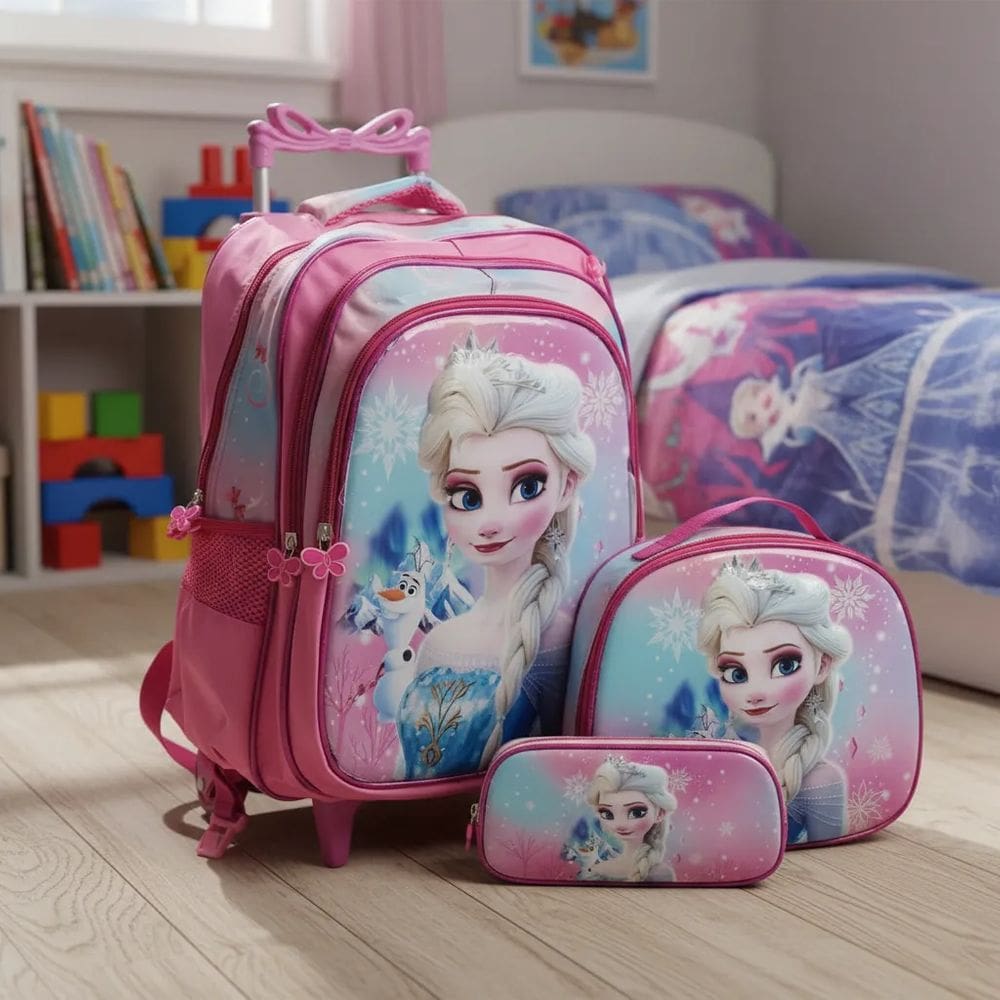 Kit Mochila Impermeável Rodinha + lancheira térmica + estojo -Frozen Olaf 3D