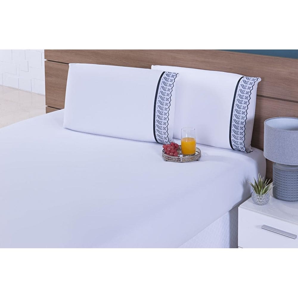 4 Fronhas 60x80 100% Algodão 200 Fios Barrado Lese Preta