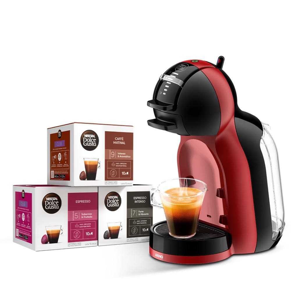 Kit Cafeteira Dolce Gusto Mini Me Vermelha e Preta + 30 cápsulas de café