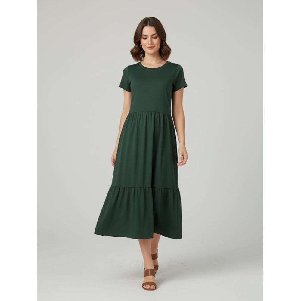 Vestido Midi Três Marias De Algodão Verde Escuro