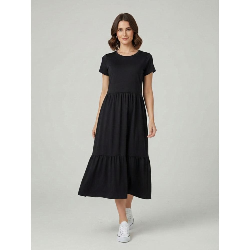 Vestido Midi Três Marias De Algodão Preto
