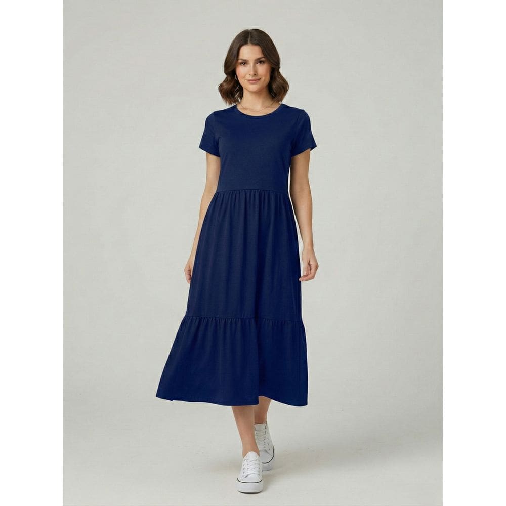 Vestido Midi Três Marias De Algodão Azul Marinho