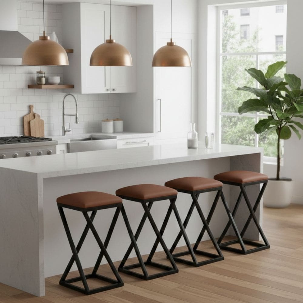 Kit 4 Banqueta Banco Baixa Bancada 50 cm Cozinha Bar Corino