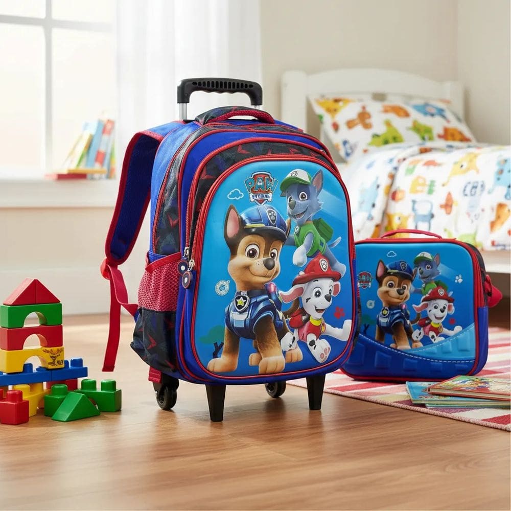 Kit Mochila Impermeável Rodinha + lancheira térmica + estojo - Patrulha Canina 3D