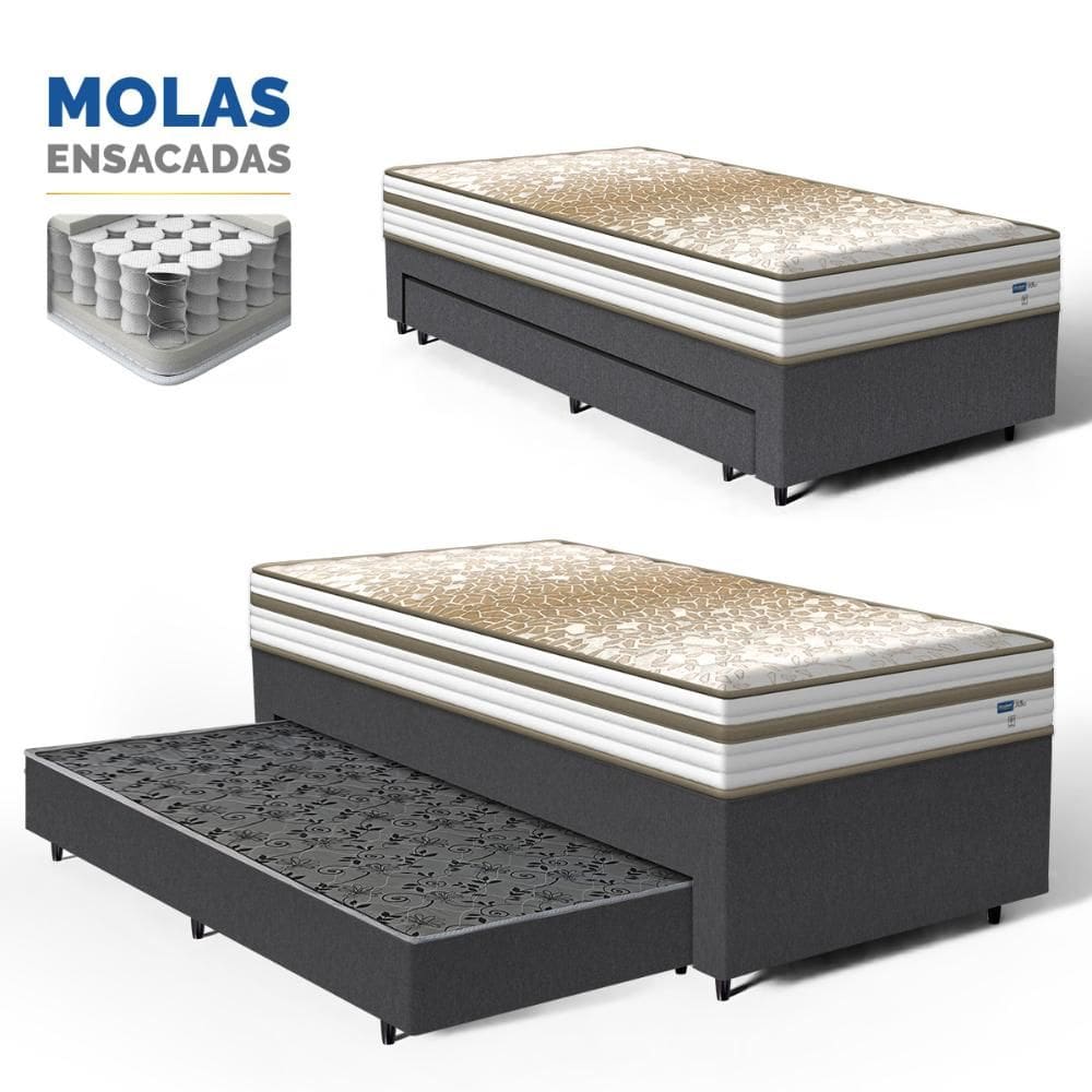Cama Box com Colchão de Molas Ensacadas Double Face Pillow Euro Alfa Probel + Auxiliar de Molas Unique Solteiro 88cm