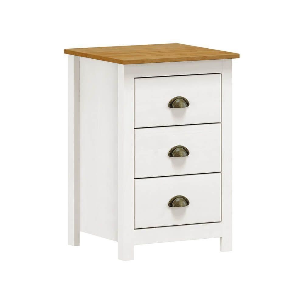 Mesa De Cabeceira Topázio 3 Gavetas Carvalho - Branco