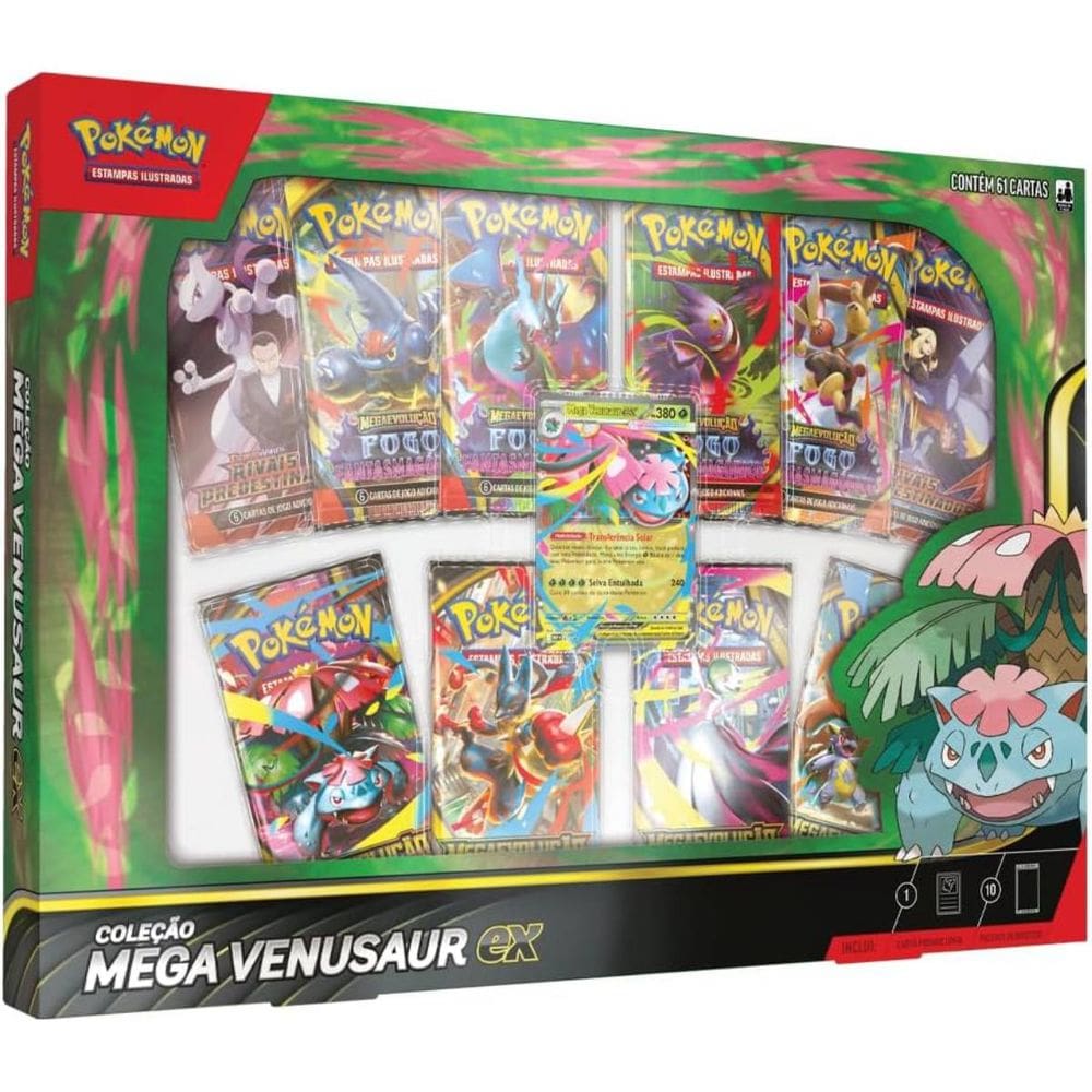 Box Pokemon Coleçao Mega Venusaur Ex 61 Cartas Copag TCG