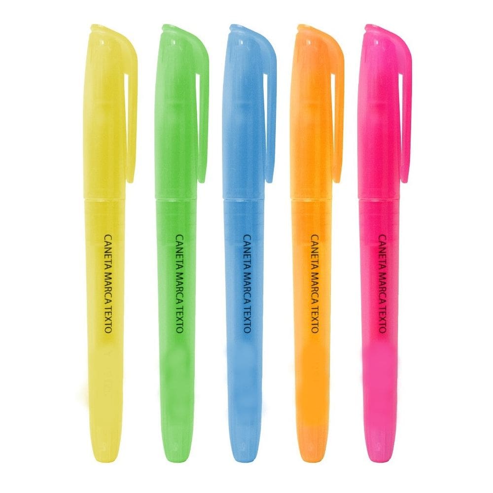 Caneta Neon Marca Texto Colorido Ponta Chanfrada 5pcs