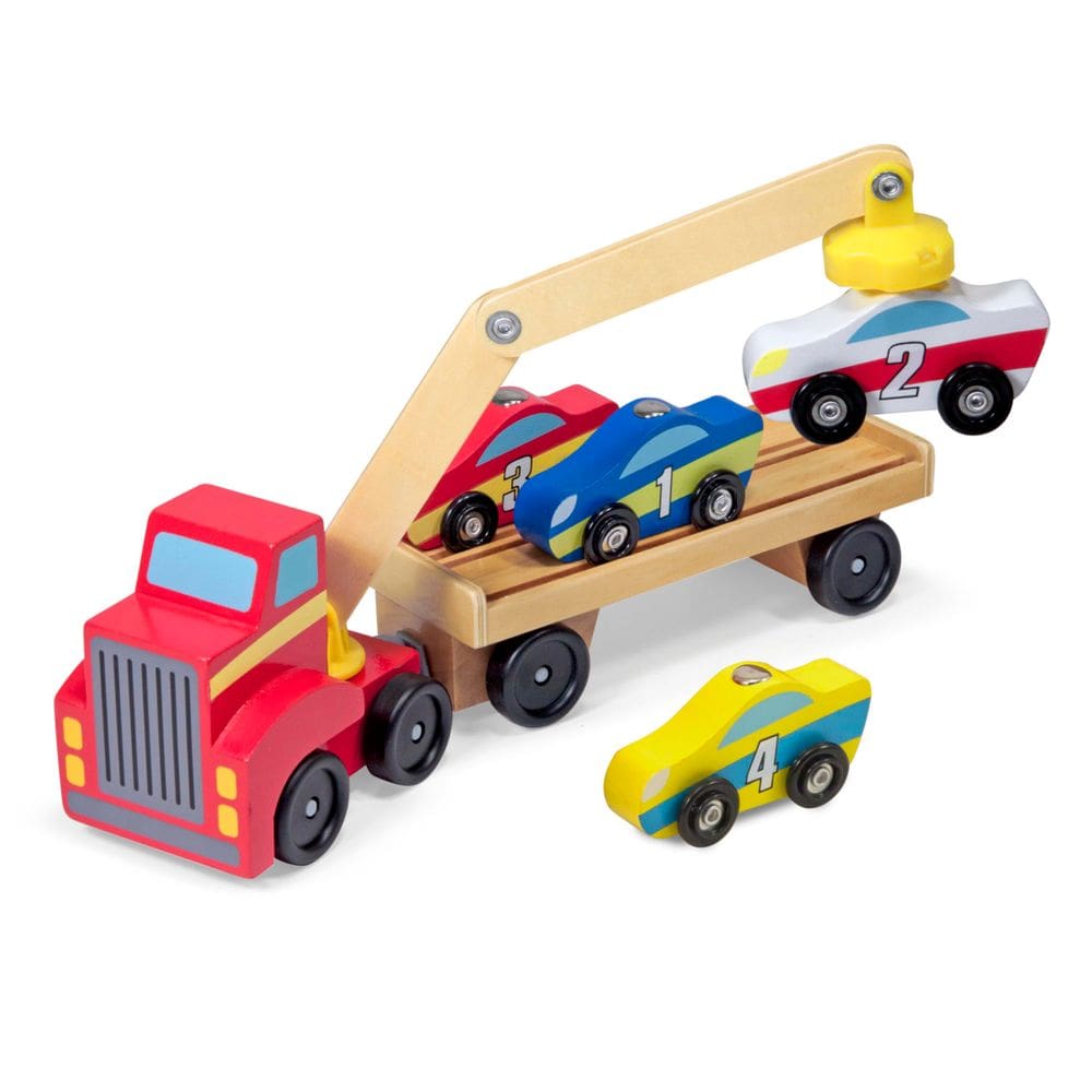 Conjunto de brinquedos Melissa & Doug Magnetic Car Loader com 4 carros e 1 caminhão