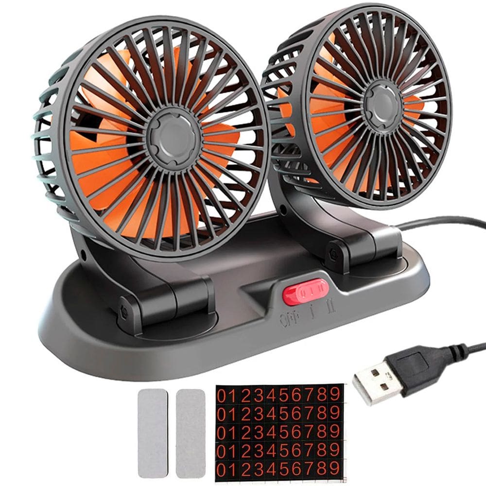 Ventilador Duplo Mesa USB Escritorio Escrivaninha Carro Home Office Estudos Verao Calor Sol Dias Qunetes 2 Velocidades