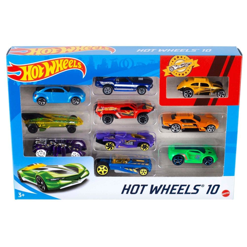 Carros e caminhões de brinquedo Hot Wheels, pacote com 10 veículos em escala 1:64