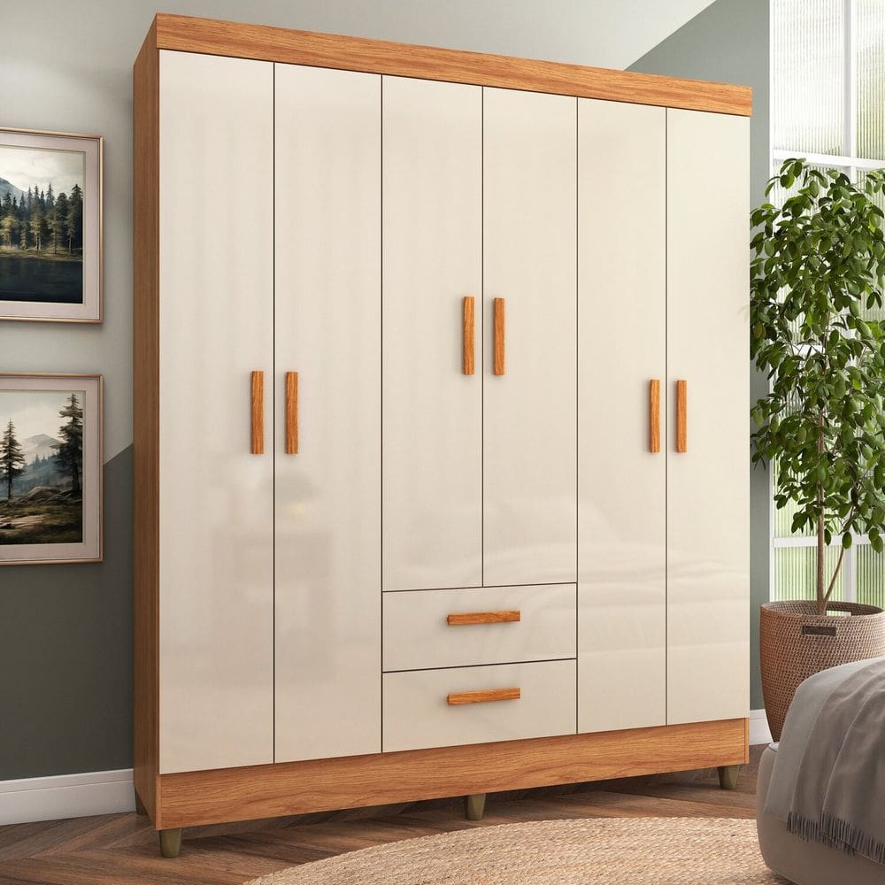 Guarda-roupa 4 Portas 2 Gavetas Lite Cinamomo/Off White